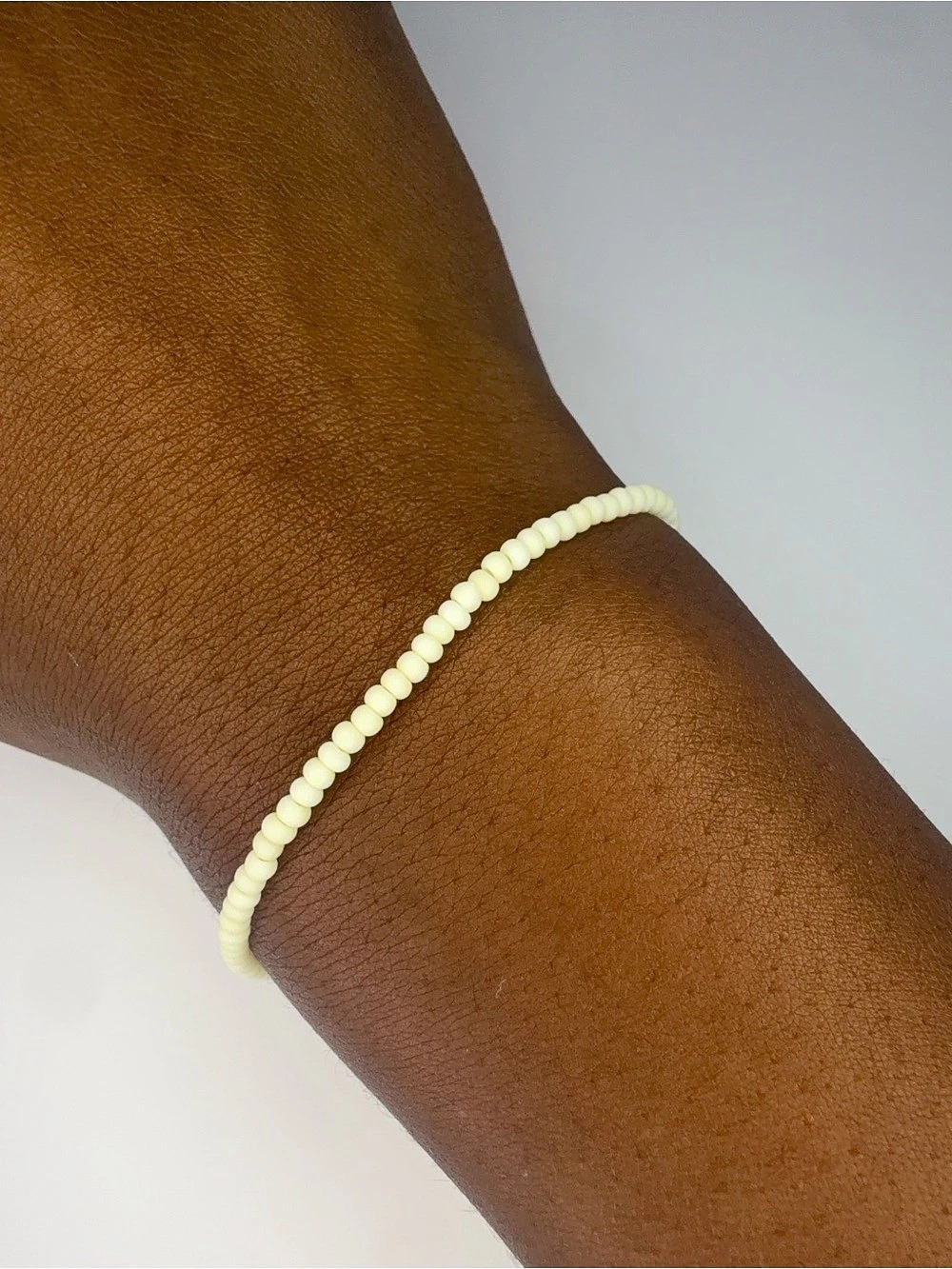 Lemon Cream Handmade 2mm Stretch Beaded Bracelet